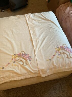 Embroidered Cream Pillowcase Set with Pastel Floral Accents O29